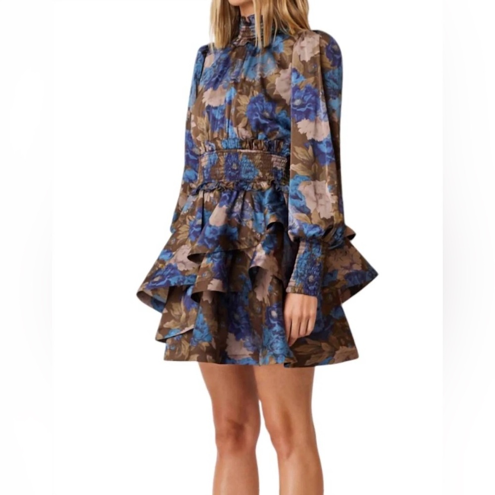 Elliatt Blue and Brown Floral Dress - Picture 3 of 11